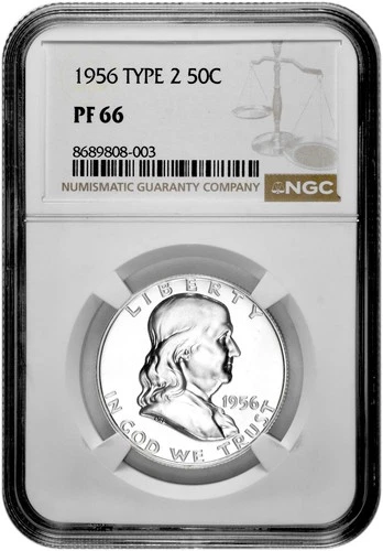 1956 Type 2 50C Proof Silver Franklin Half Dollar NGC Graded PF 66 in New Holder