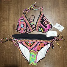 NWT Trina Turk Marrakesh Triangle Bikini 2 Pc Set Sz 10 Boho Festival Hip Ties