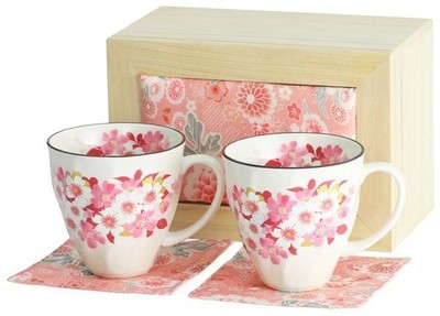 Japanische Mino Ware Paar Becher Tasse Set 'Cherry Blossom Bloom' Geschenkbox...