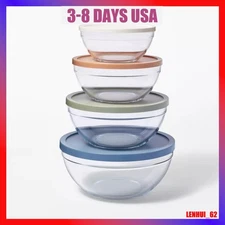 8pc Glass Set of 4 Mixing Bowls with Lids Clear - Figmint™: Glass & Plastic