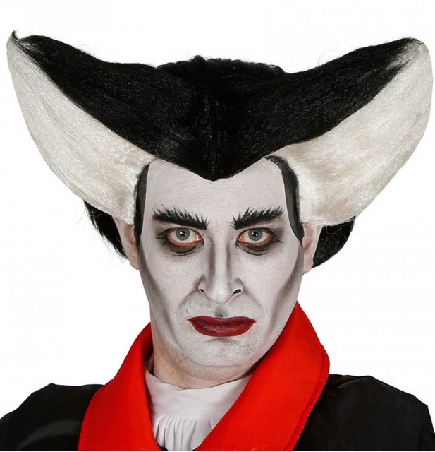 Big Silly Dracula Wig Black White Mens Fancy Dress Vampire