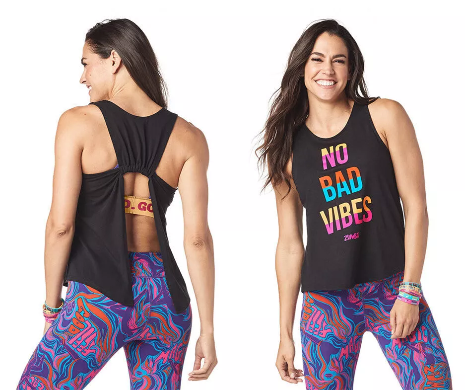 Zumba No Bad Vibes Open Back Tank Top - Black ~ XS ~ New! Free