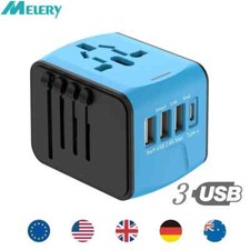 International Universal Travel Adapter 3 USB Type-C Converter Power Plug Charger