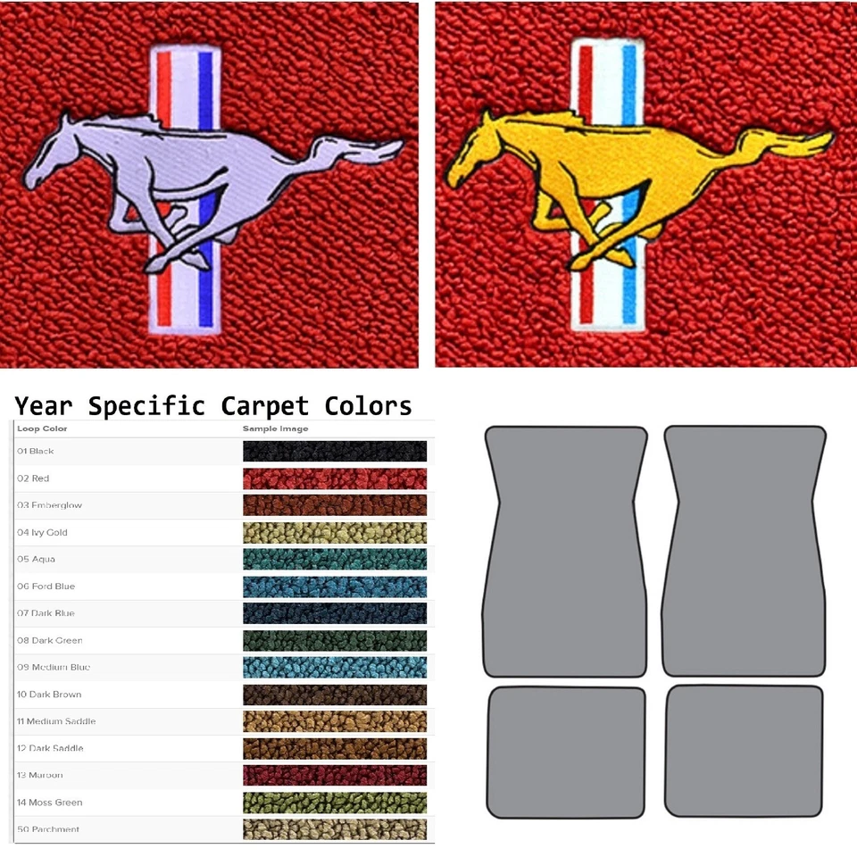 Alfombrillas de 4 piezas con logotipo de pony para correr Ford Mustang ACC 1964-1968 Foto 2 de 4