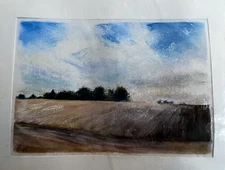 Franz Ehmke *1928-2018 Pastel GDR Dark Clouds In The Sky Fields Signed