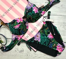 Victoria's Secret Swim Twist Removable Push-Up Side Tie Cheeky Set Floral