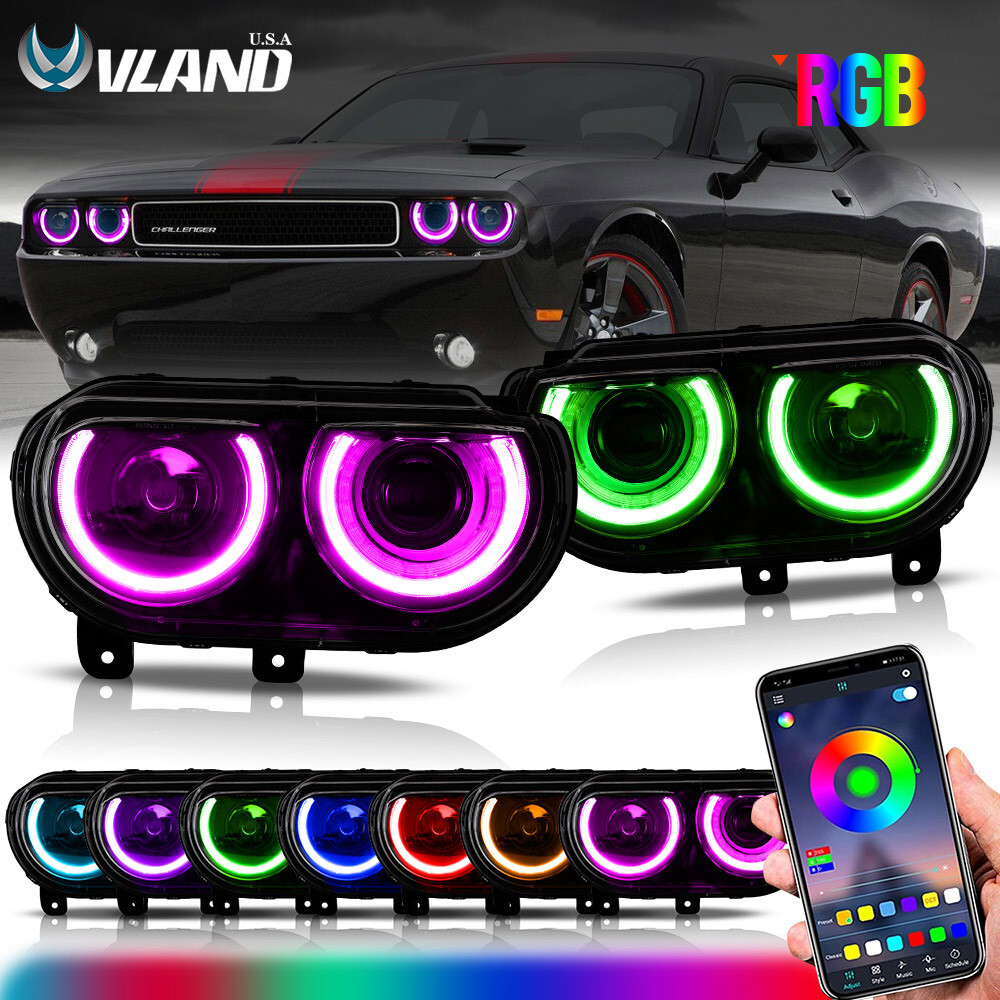 Phares LED Vland pour Dodge Challenger 2008-2014 optiques avant gauche et droit noir mat