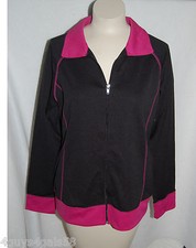 Womens Lightweight Zippered Jacket BLACK PINK Topstitched Side POCKETS L 12-14