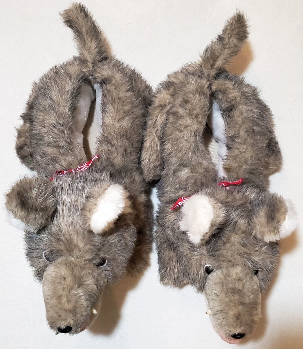 Sound Mates Wolf Furry Slippers 10-12 10 12 | eBay