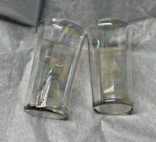 Lot 2 Vintage Delicate Clear Carnival Glass Iridescent Ribbed Juice  3.5" 4oz VG - Picture 1 of 6