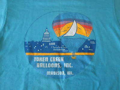 Vintage Screen Stars TOKEN CREEK BALLONS INC. T-Shirt Madison, WI Aqua Medium SS