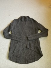 Womens Sweater-HELMUT LANG-grey alpaca/wool blend hi-lo mockneck Old Money-S