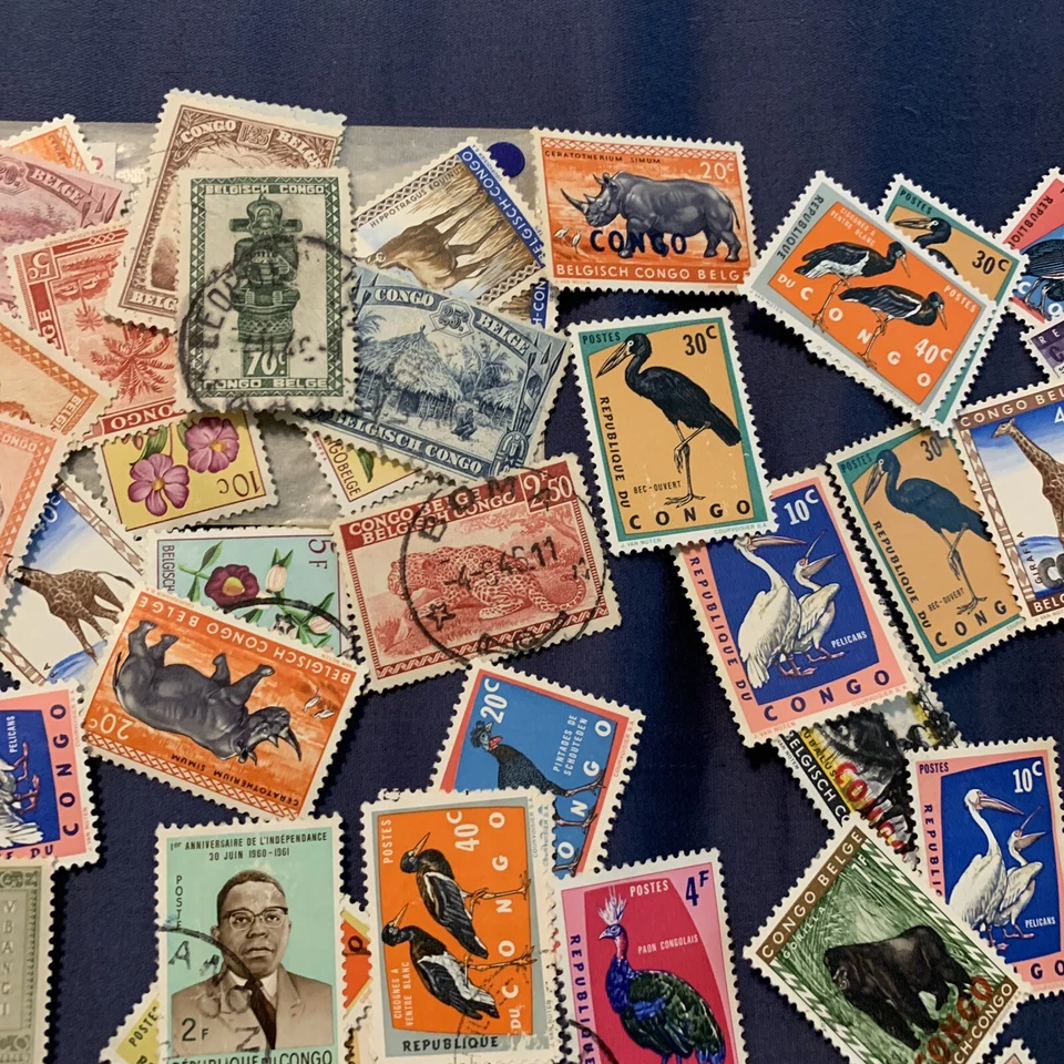 LOTE DE SELLOS DEL CONGO BELGA DEL CONGO, COMO NUEVOS, USADOS, SOBREIMPRESIONES, BLOQUE, ANIMALES, FLORES Foto 4 de 4