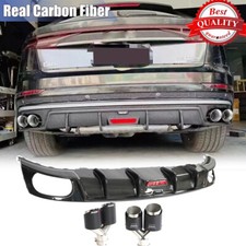 For Audi Q8 SQ8 2019-22 Real Carbon Rear Bumper Diffuser Lip W/ LED Exhaust Tips