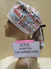 Valentine Scribble Women's Ponytail Surgical Scrub Hat/Cap Handmade