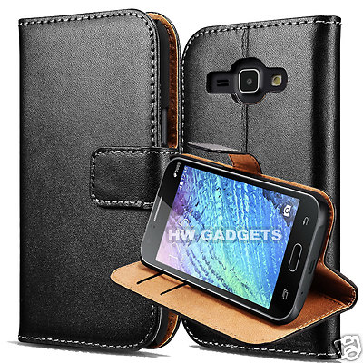 Genuine Real Leather Slim Wallet Flip Stand Case Cover for Samsung Galaxy J1