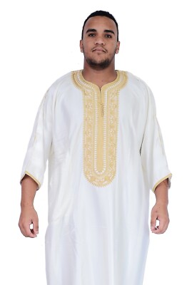 Moroccan Men Caftan Handmade Gandoura Kaftan Thobe Loungewear