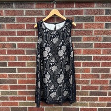 Max Studio Tan and Black Floral Lace Sleeveless Shift Dress