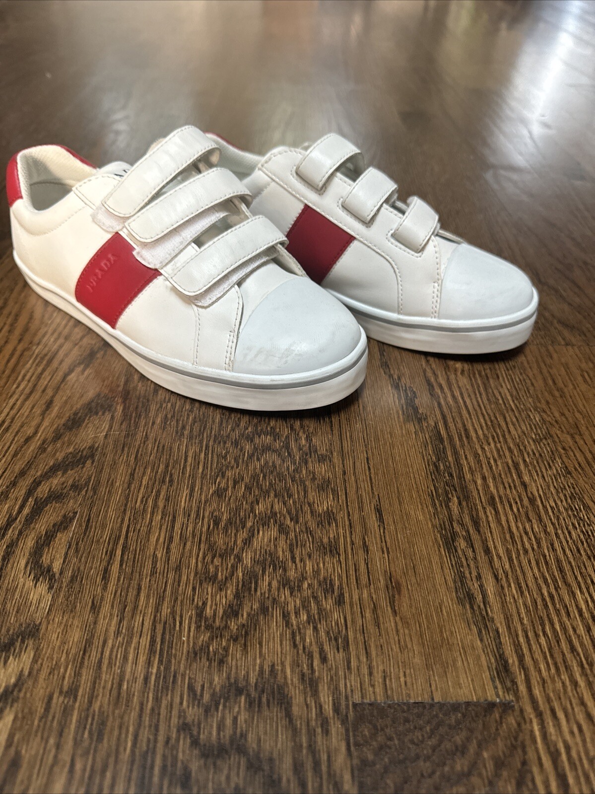 Prada White Red Leather Logo Trainers Size 38 EU-image