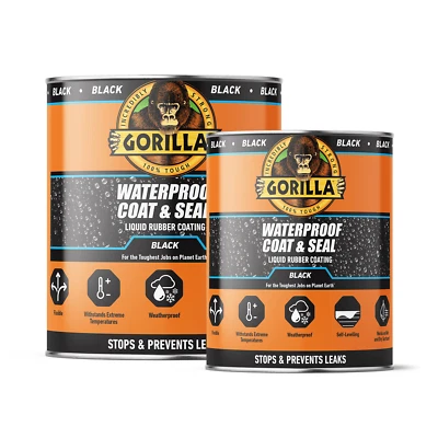 GORILLA GLUE Gorilla Waterproof Coat & Seal Liquid Rubber Coating BLACK 473ml OR 946ml