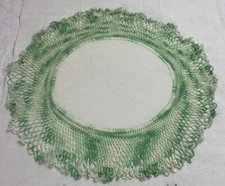Vintage Round Hand Crocheted Doily, Variegated Green, White Cotton Center