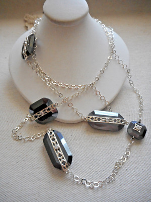 Silpada Sterling Silver Cubic Zirconia Hematite VISION 42'' Necklace  N2924  RE43