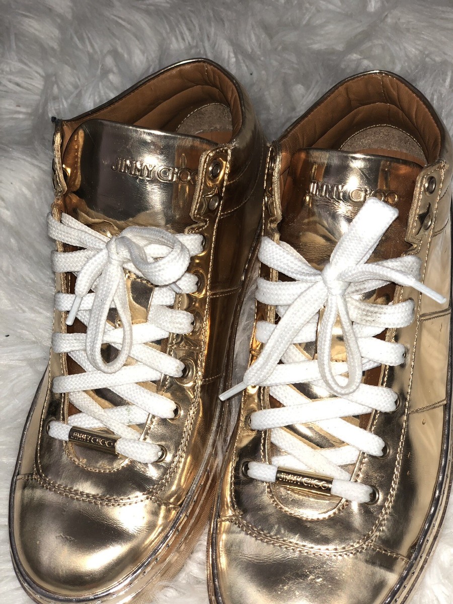 靴 Jimmy Choo Gold High-Top Sneakers Jimmy Choo Metallic Gold Sneakers Size 36 | eBay