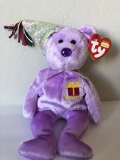 TY Beanie Baby - FEBRUARY the Teddy Birthday Bear (w/ hat) (9 inch) - MWMTs