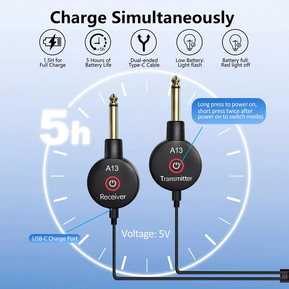 Audio Wireless Guitar Transmitter Receiver for Guitar Bass Electric Instrument95 - Image 3 of 4