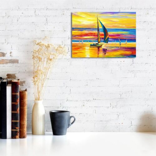 LT (70*50cm)Boat Canvas Wall Art Oil Painting Printed Picture For Home Office De - Photo 1 sur 7