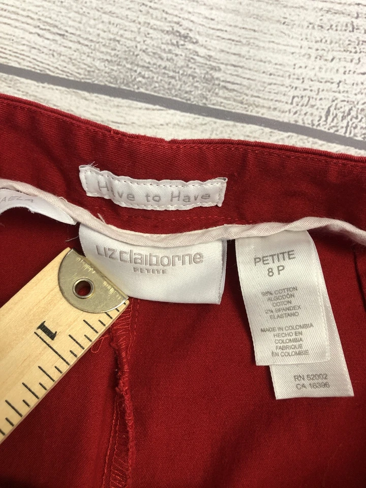 Pantalones Liz Claiborne Mujer 8 Petite Rojo Michaela Recortados Elastizados Informales Pull On Foto 3 de 4