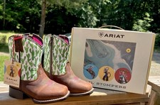 Ariat Little Kid Sz 6 Brown Leather Zip Cactus Cowgirl Western Boots BRAND NEW