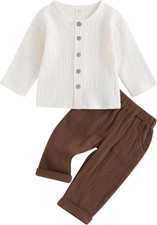 Toddler Boys Girls Fall Outfits Long Sleeve Button down Shirt Elastic Waist Pant