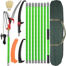 30 Ft Manual Pole Saw, Extendable Tree Pruner Blade and Scissors Set with 9 Fibe