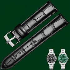 19mm Black Leather Strap  Silver Buckle Replacement Strap - Fits Rolex Watches