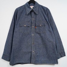 Vintage 70s Levi s Orange Tab Denim Chore Work Shirt XL Made in USA Indigo