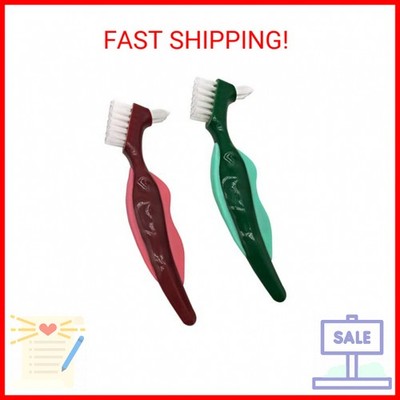 Premium Hard Denture Brush, Multi-Layered Bristles & Portable Double Sided Tooth