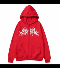 Men  s Red Graphic Print Full Zip Hooded Hoodie w/ Pockets Size 2XL
