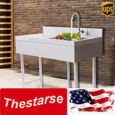 Freestanding Kitchen Sink Commercial Utility Stainless Steel Sink 1 Compartment