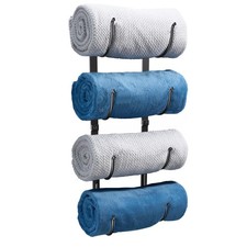 Towel Storage Rack Wall Mounted: 4-Tier Rolled Towel Holder for Bathroom, Black