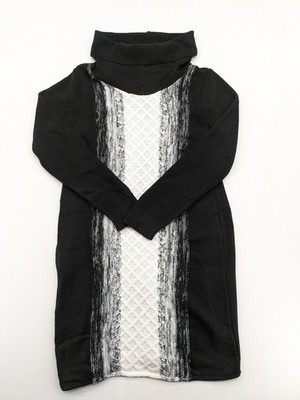 BODYFLIRT Boutique Damen Strickkleid Rollkragen Gr L EUR 44/46 Schwarz Weiß