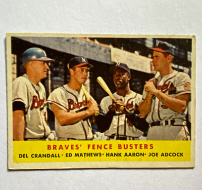 Topps  58 #351 Braves  Fence Busters, Aaron +, VG-EX, Centered, Good Color