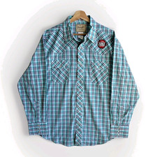 NWT Wrangler Western Wear Shirt Long Sleeve Pearl Snap Button Teal Blue Plaid XL