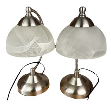 Vintage Pair Of Silver  Lamps Marble Effect  Glass Shades - Working