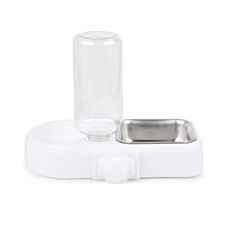 Cage Double Bowls, Crate Hanging, Dog Cat Bowl with Automatic Large, White