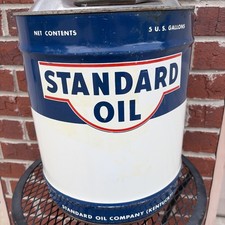 Vintage Standard Oil Company 5 Gallon Motor Oil Can w/ Handle & Spout Gas Oil
