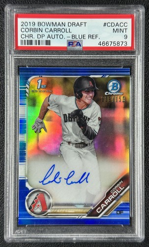 CORBIN CARROLL PSA 9 2019 BOWMAN CHROME DRAFT 1ST AUTO BLUE REFRACTOR 039/150
