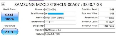 Samsung 100% Health PM9A3 3.84TB PCIe Gen4x4 NVMe U.2 2.5'' MZ-QL23T8H