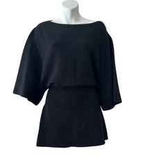 Rick Owens FW12 black merino wool sweater dolman sleeve ribbed cinch waist Italy