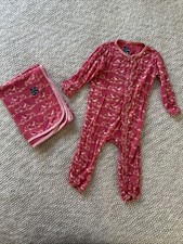 Kickee Pants Winter Rose Pine Birds Swaddle Blanket And 6-9 Matching Coveralls